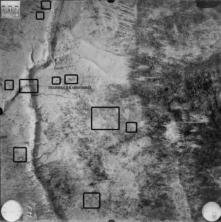 Vehicles and Tanks on the battlefield, German Luftwaffe Aerial Reconnaissance Photograph, Winter time, scale ~1:8000-1:10000